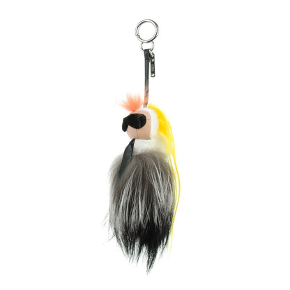 Fendi Fox Mink Goat Fur Mini Karlito Bag Charm White Black Flamingo 1 of 4