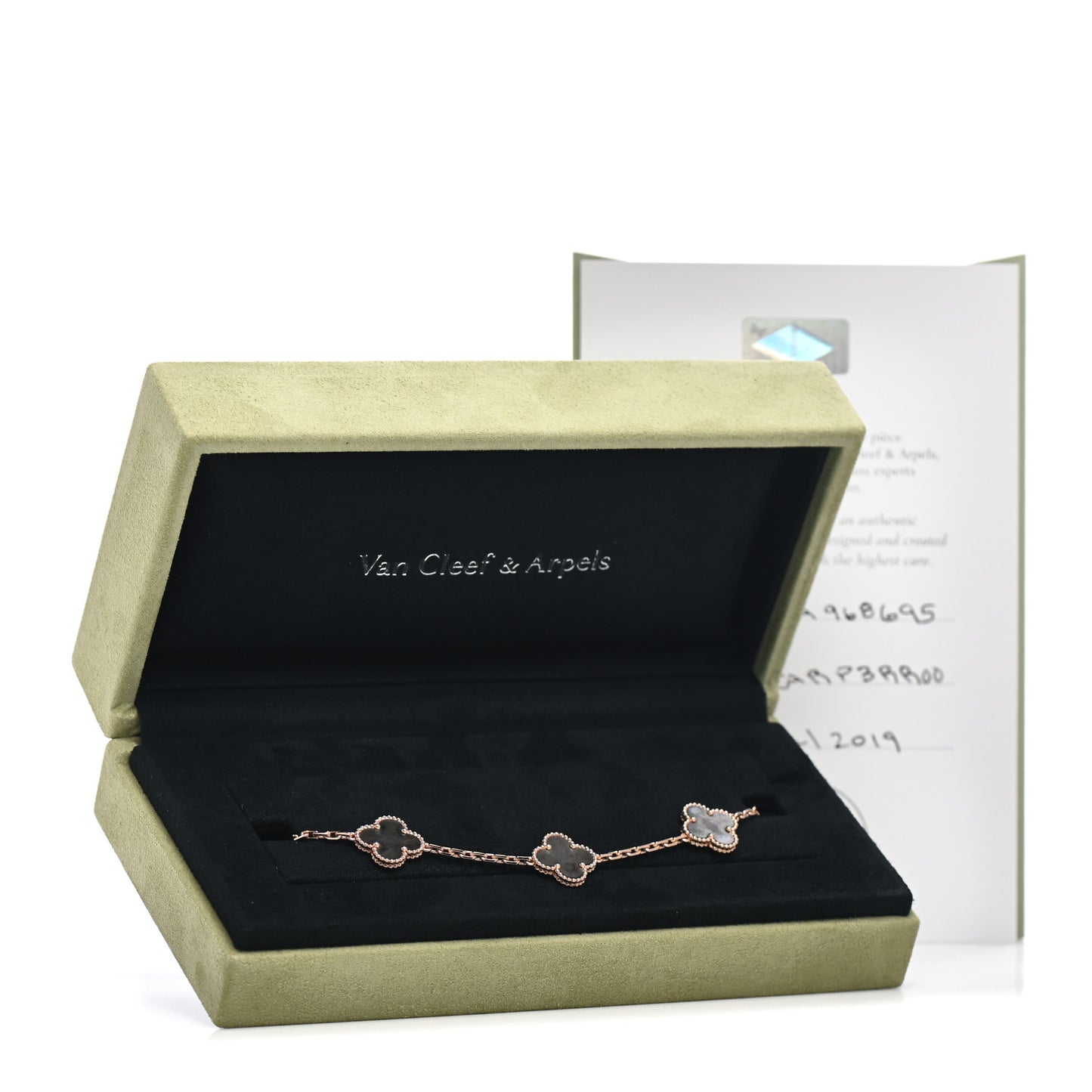 18K Rose Gold Gray Mother of Pearl 5 Motifs Vintage Alhambra Bracelet
