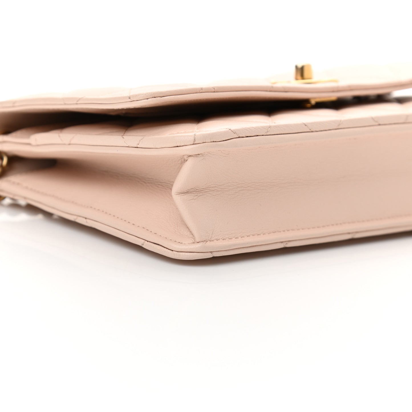 Lambskin Quilted CC Pearl Crush Wallet on Chain WOC Light Beige