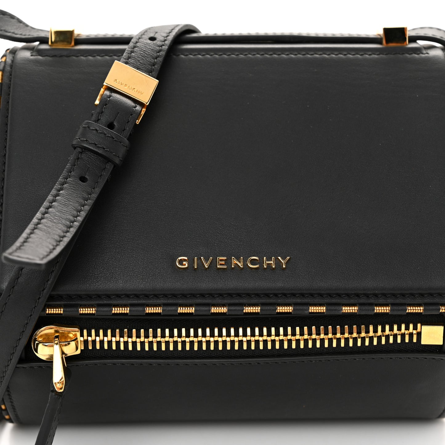 Calfskin Metal Trim Mini Pandora Box Crossbody Bag Black