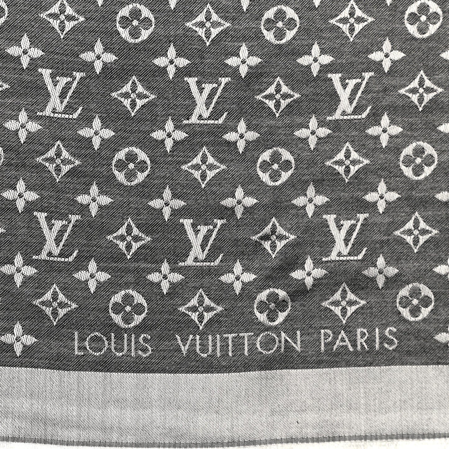 Silk Wool Monogram Denim Shawl Black