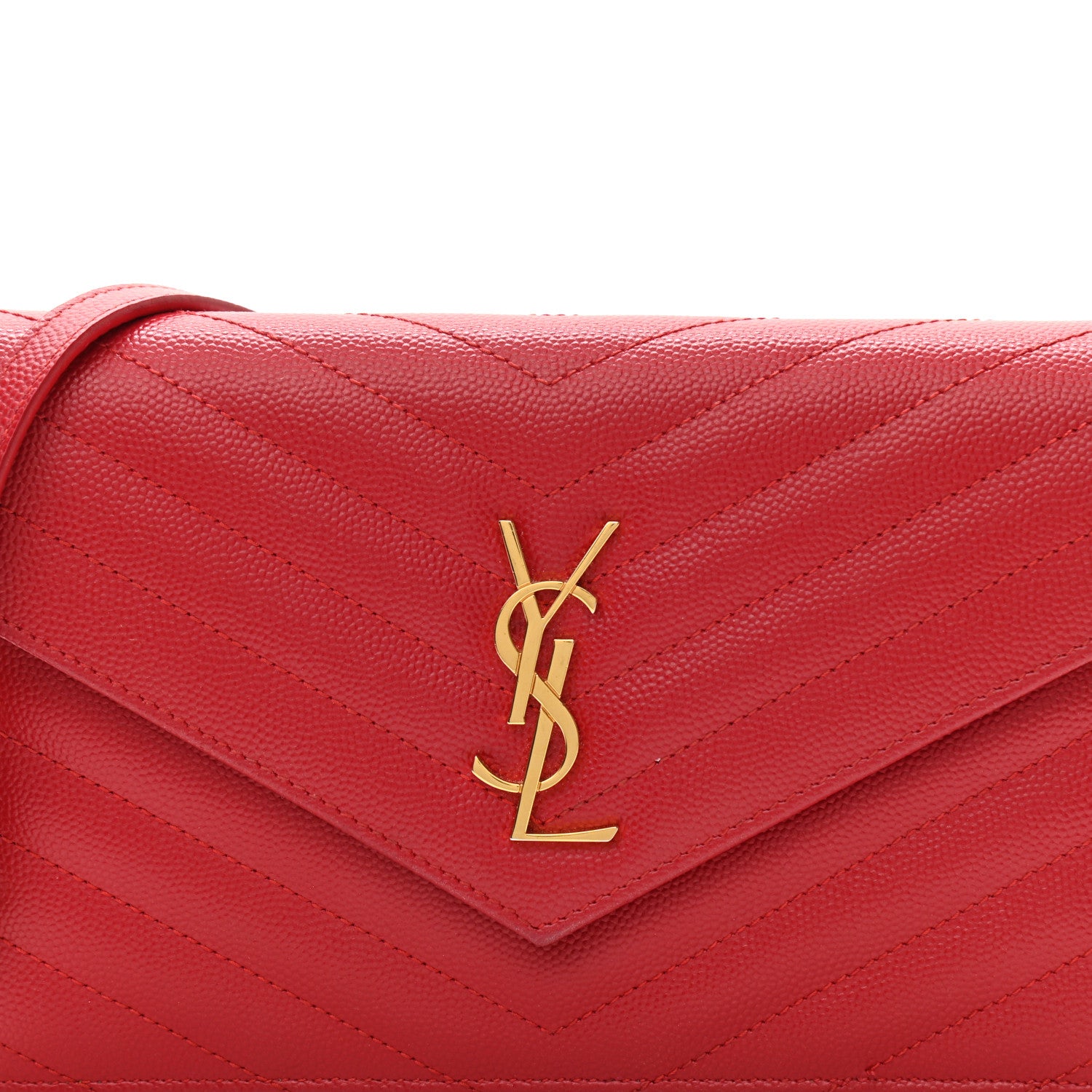 Saint Laurent Grain De Poudre Matelasse Chevron Monogram Envelope Chain Wallet New Red 8 of 11