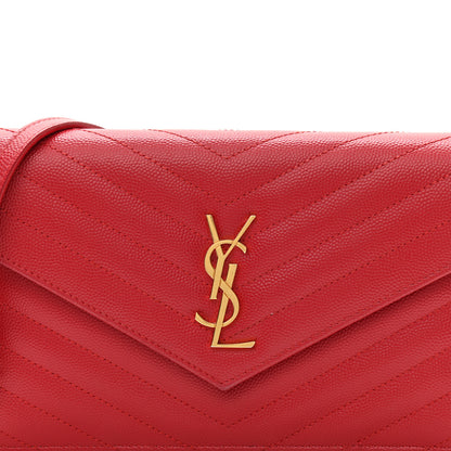 Saint Laurent Grain De Poudre Matelasse Chevron Monogram Envelope Chain Wallet New Red 8 of 11
