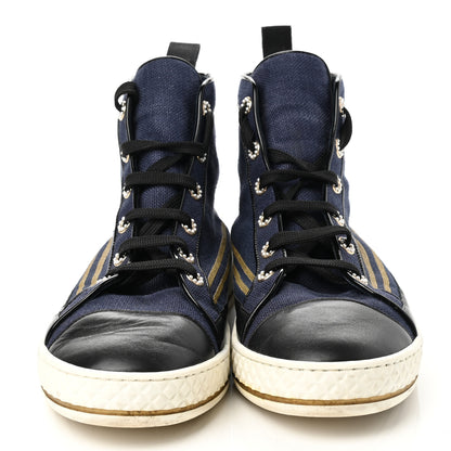 Chanel Fabric Lambskin Lace Up Cap Toe Sneakers 42 Navy Black 2 of 10