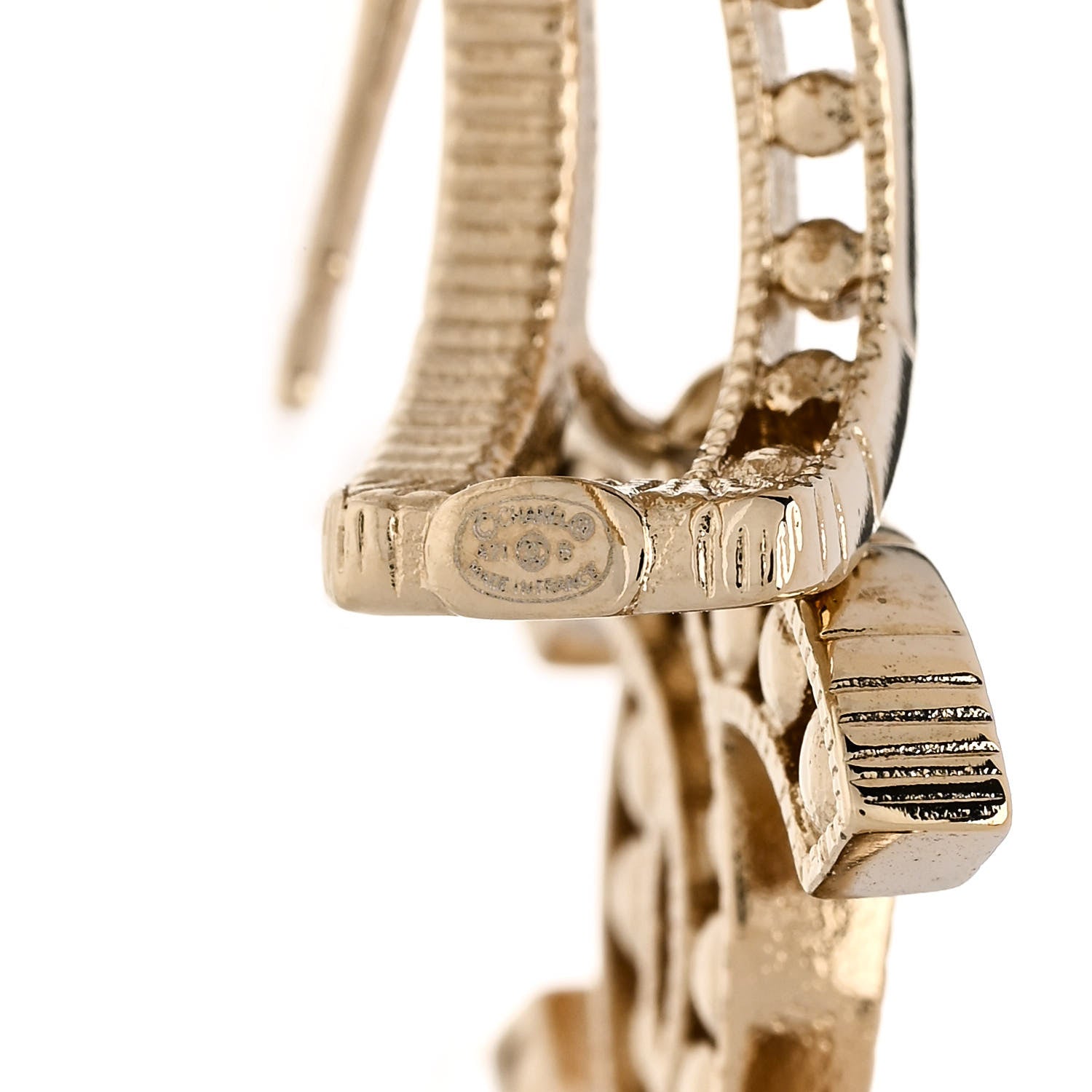 Chanel Crystal Pearl CC Hoop Drop Earrings Gold 4 of 5