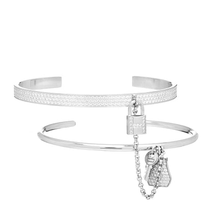 Hermes 18K White Gold Diamond Kelly Clochette Full Pave Double Bracelet ST 1 of 4