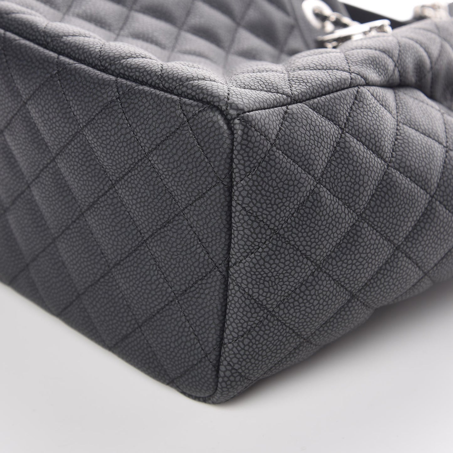 Grained Calfskin Quilted Small Chain Bucket Bag Grey