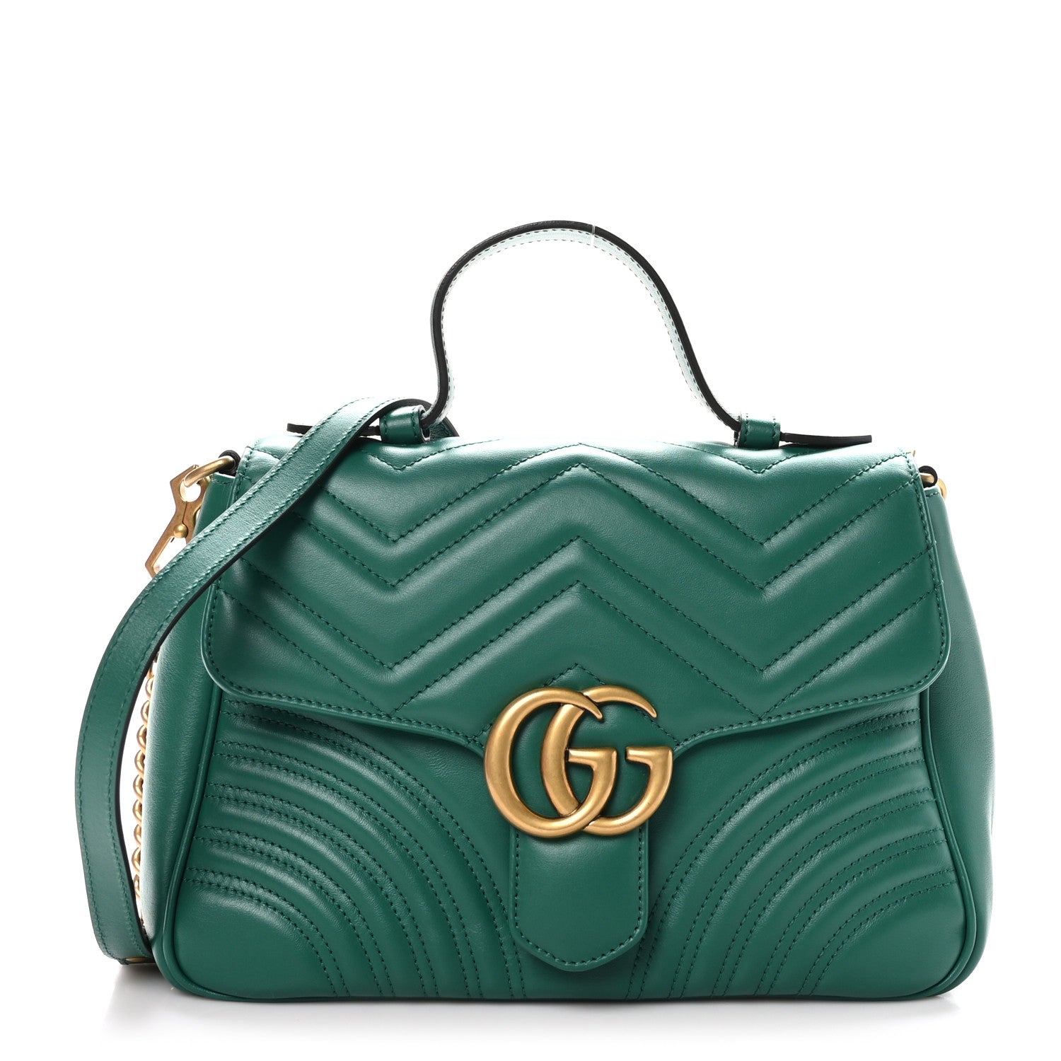 Gucci Calfskin Matelasse Small GG Marmont Top Handle Shoulder Bag Emerald 1 of 10