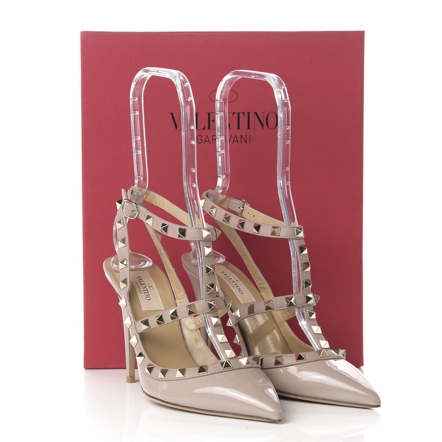 Patent Nappa Rockstud Ankle Strap 100mm Pumps 38 Poudre