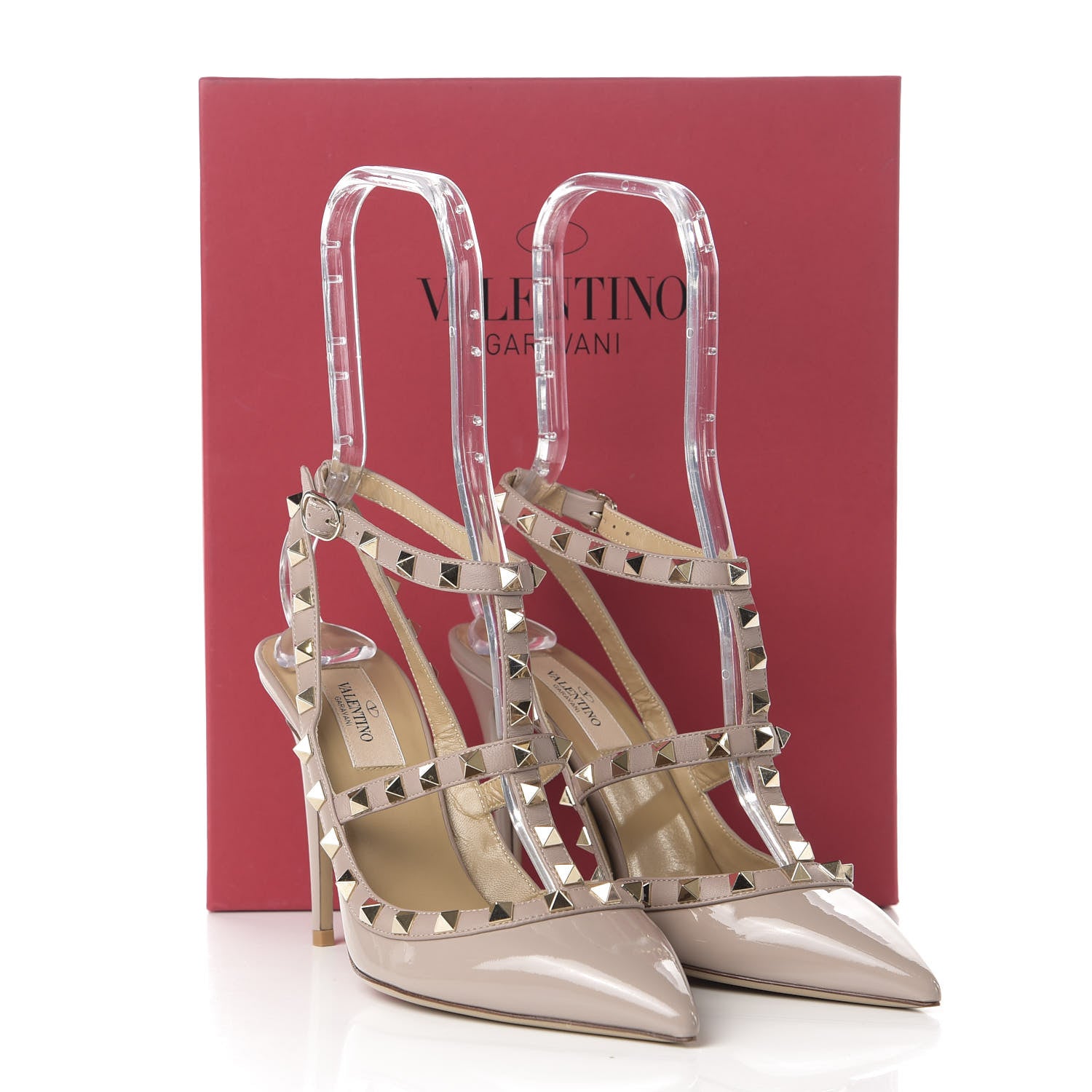 Valentino Garavani Patent Nappa Rockstud Ankle Strap 100mm Pumps 38 Poudre 9 of 9