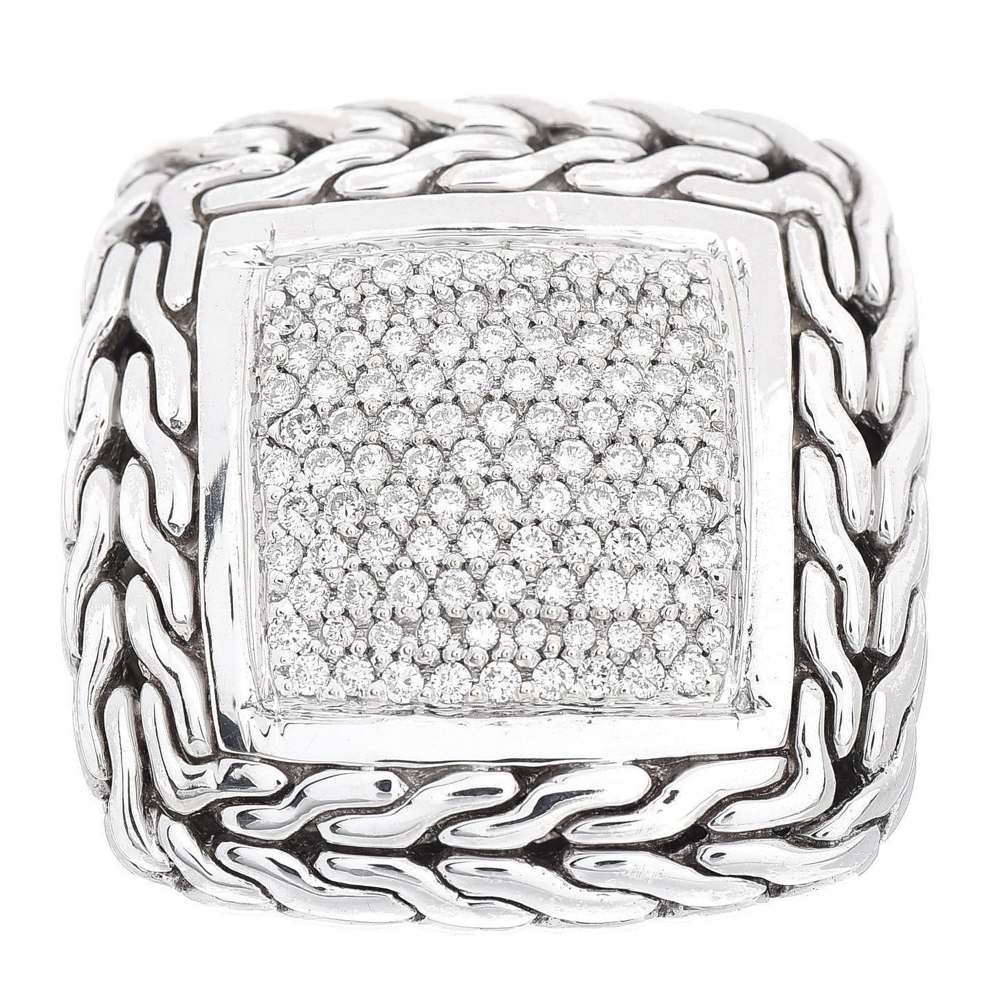 Sterling Silver 18K Yellow Gold Diamond Classic Chain Square Ring 60 9