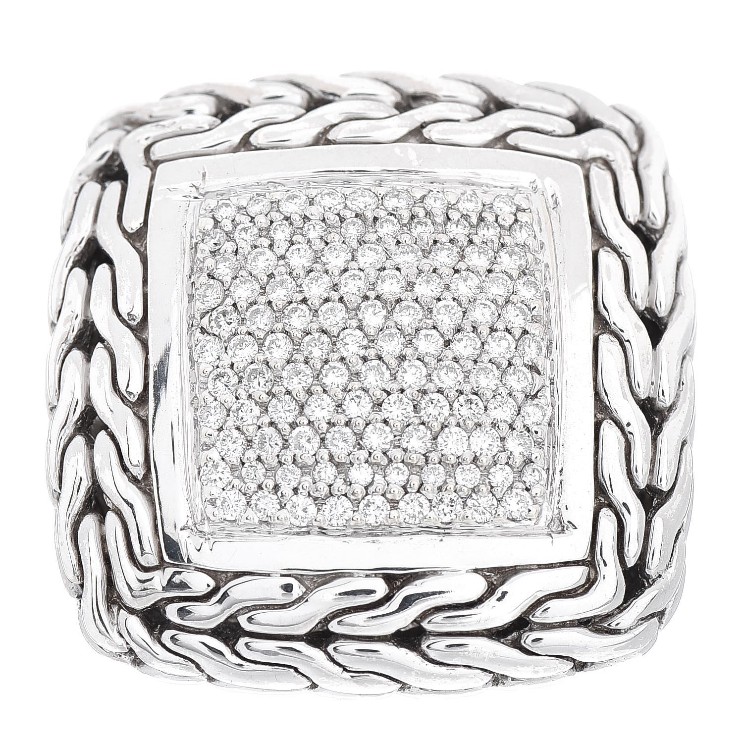 John Hardy Sterling Silver 18K Yellow Gold Diamond Classic Chain Square Ring 60 9 1 of 5