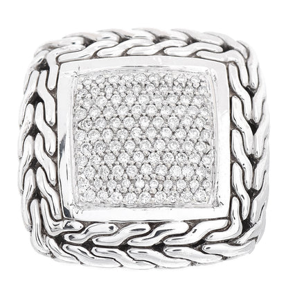 John Hardy Sterling Silver 18K Yellow Gold Diamond Classic Chain Square Ring 60 9 1 of 5