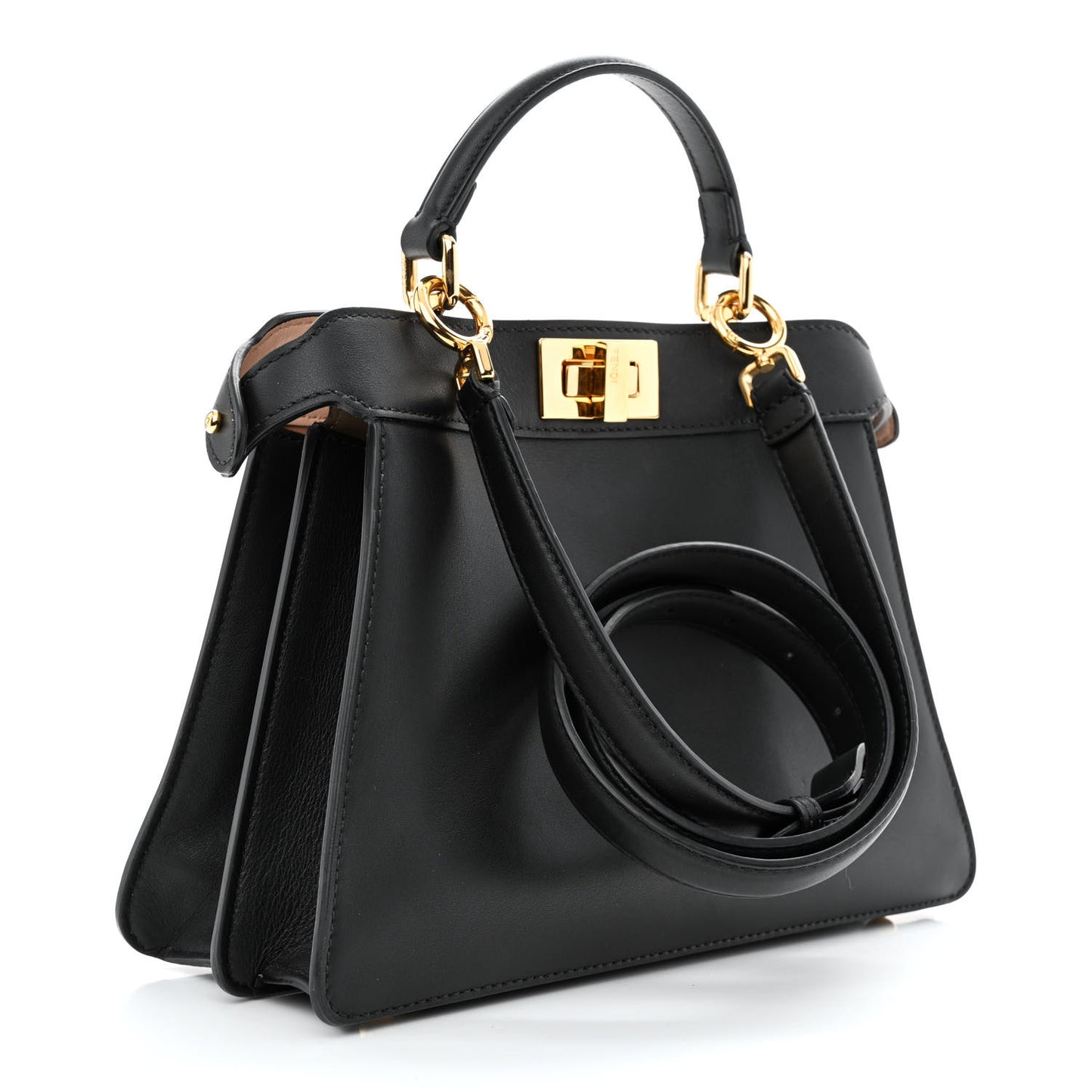 Vitello Seta Nappa Bi-Color Small Peekaboo I SEE U Satchel Black Light Rose Tortora