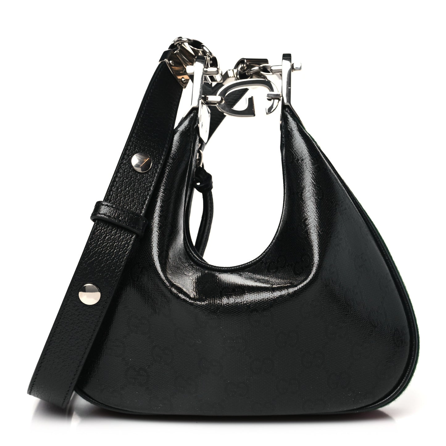 GG Supreme Monogram Textured Calfskin Web Small Attache Shoulder Bag Black