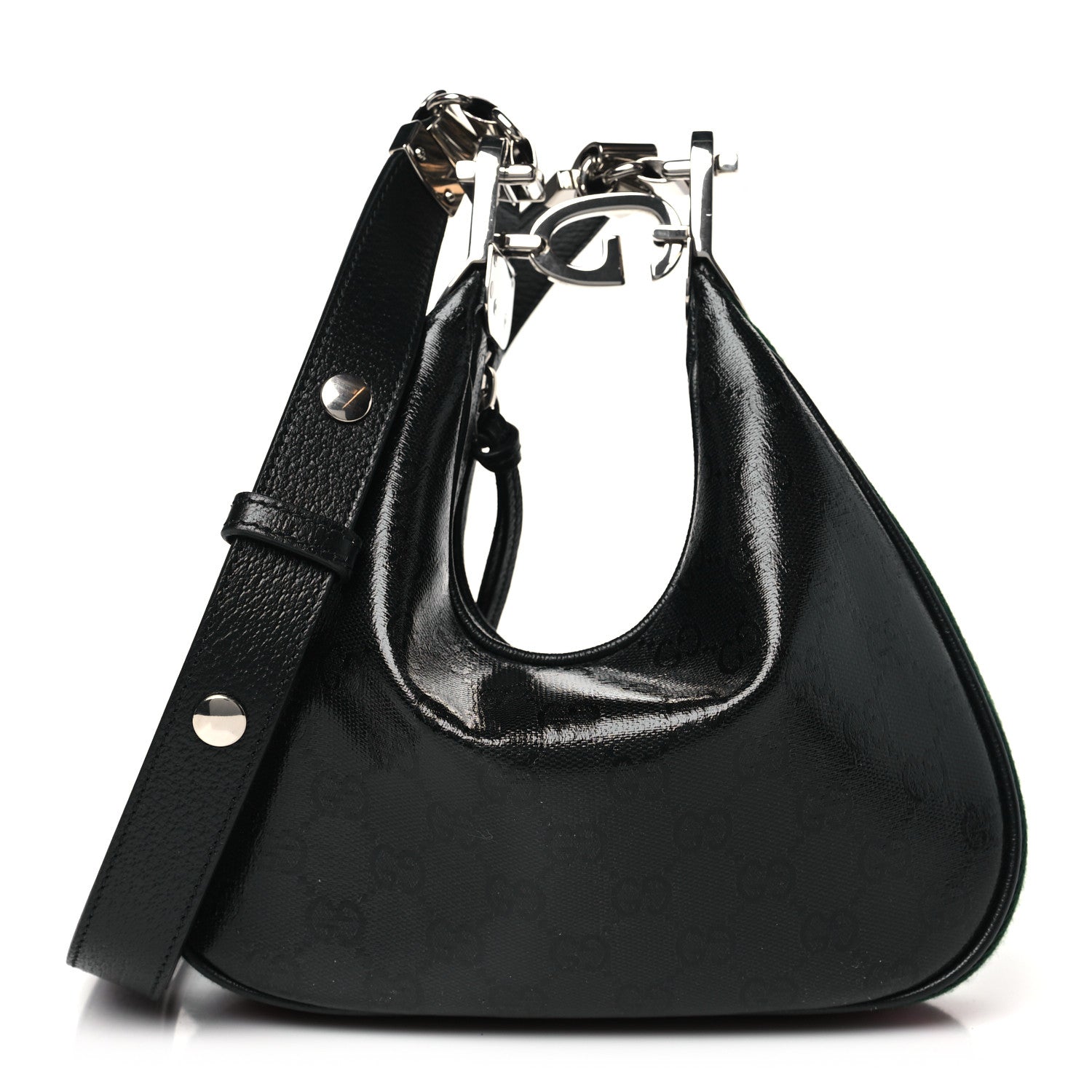 Gucci GG Supreme Monogram Textured Calfskin Web Small Attache Shoulder Bag Black 1 of 10