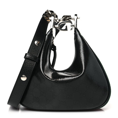 Gucci GG Supreme Monogram Textured Calfskin Web Small Attache Shoulder Bag Black 1 of 10