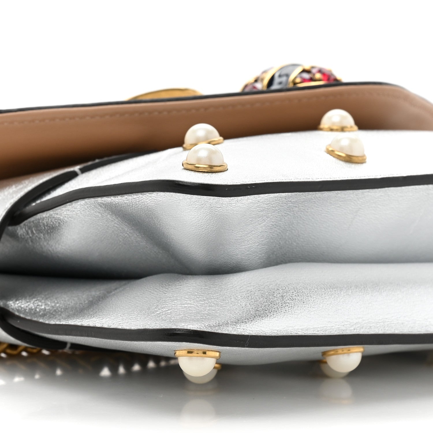 Gucci Metallic Nappa Pearl Studded Mini Queen Margaret Broadway Shoulder Bag Silver 9 of 12