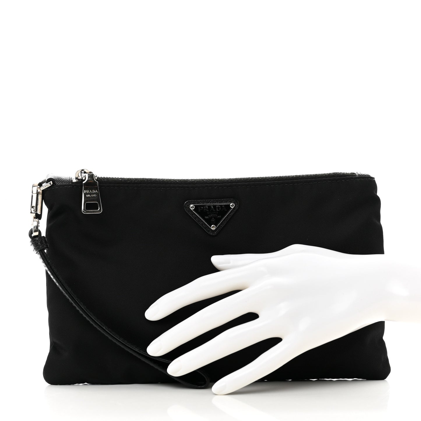 Re-Nylon Saffiano Pouch Wristlet Black