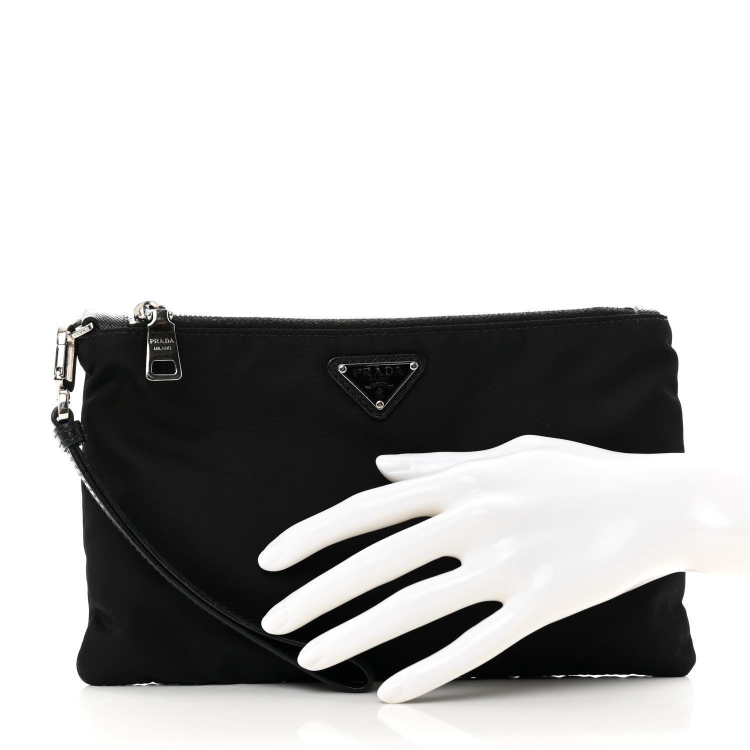 Prada Re-Nylon Saffiano Pouch Wristlet Black 2 of 6