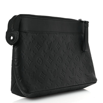 Louis Vuitton Shadow Calfskin Monogram Pochette Voyage Souple Black 3 of 9