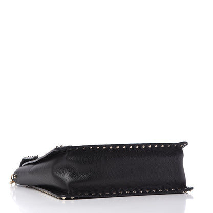 Valentino Garavani Grained Calfskin Rockstud Top Handle Flap Shoulder Bag Black 4 of 9