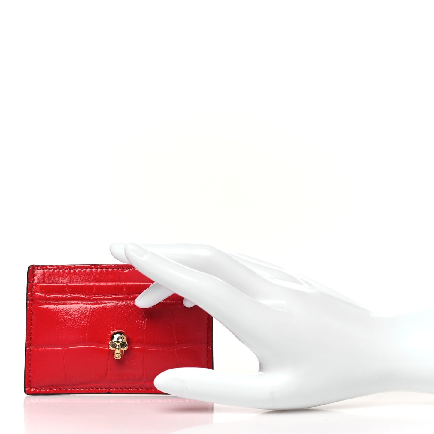 Calfskin Crocodile Embossed Skull Card Holder Scarlet Red