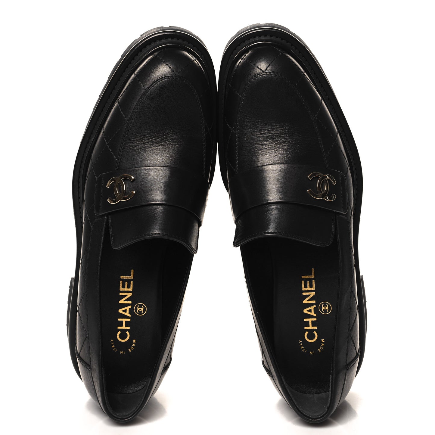 Calfskin Quilted CC Mocassin Loafers 39.5 Black