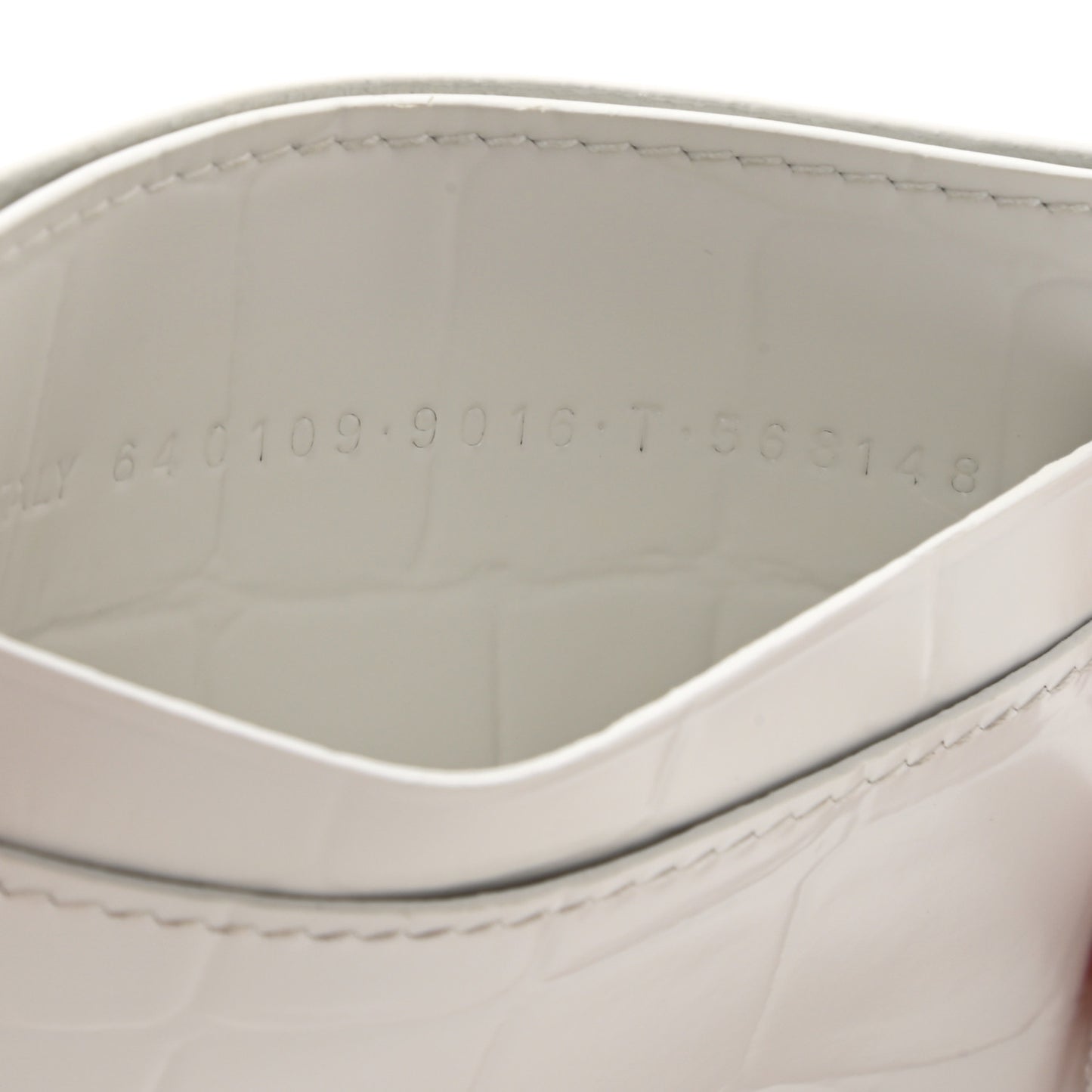 Semi Shiny Calfskin Crocodile Embossed Neo Classic Card Holder White