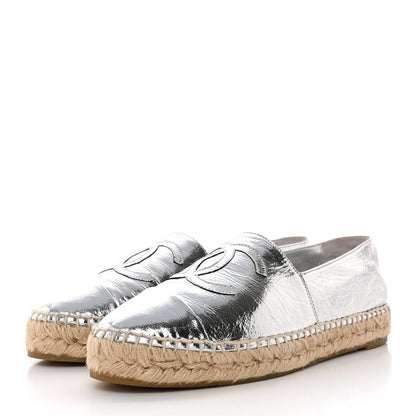 Chanel Laminated Goatskin CC Espadrilles 39 Silver 3 of 15