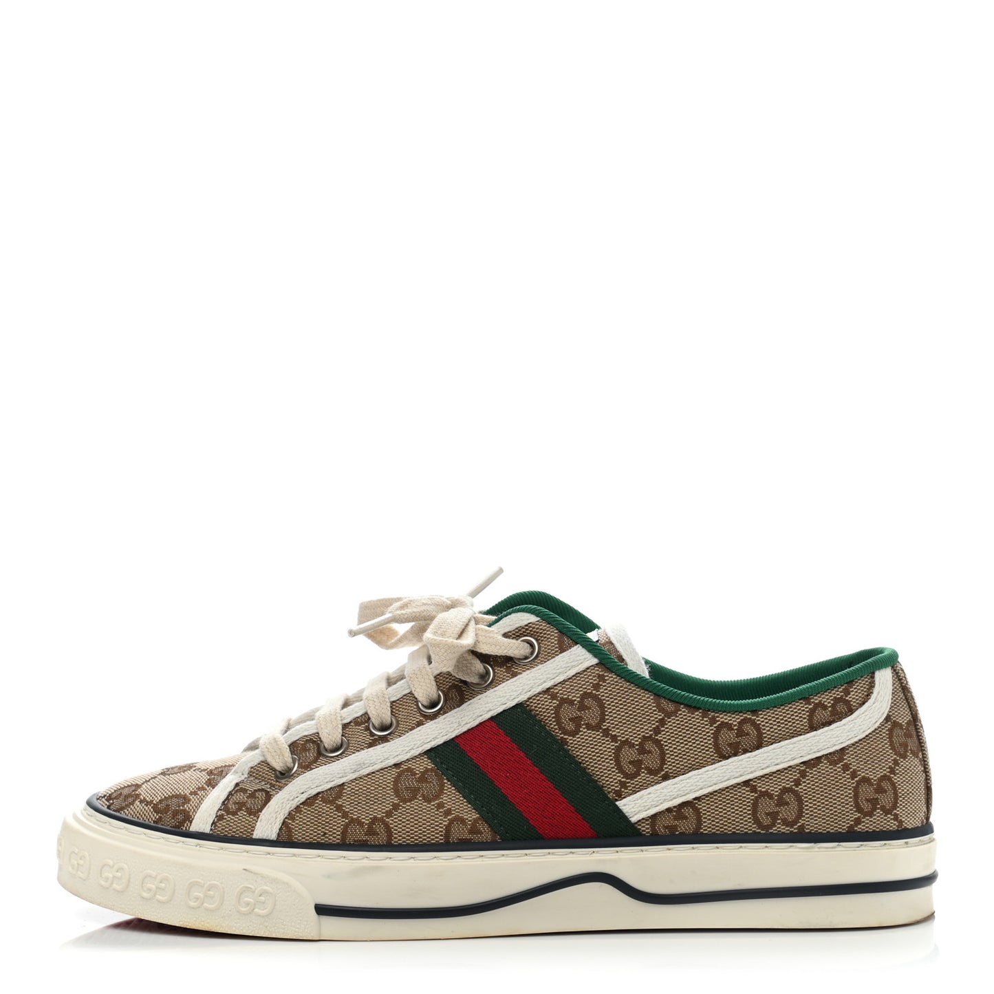 GG Monogram Web Womens 1977 Tennis Sneakers 38.5 Beige Ebony Mystic White