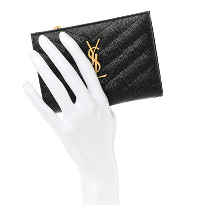 Saint Laurent Grain De Poudre Matelasse Chevron Monogram Zipped Two-Part Wallet Black 2 of 7
