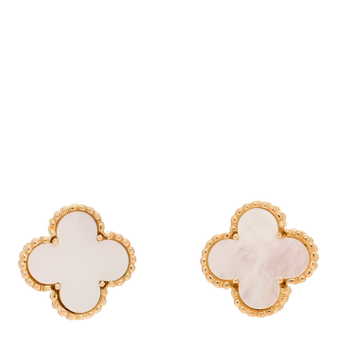 18K Yellow Gold Mother of Pearl Vintage Alhambra Earrings