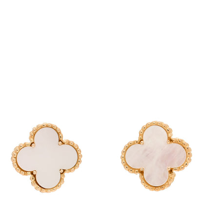 Van Cleef & Arpels 18K Yellow Gold Mother of Pearl Vintage Alhambra Earrings 1 of 4