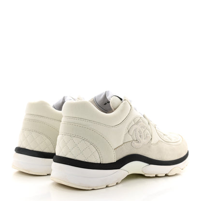 Chanel Fabric Suede Calfskin Quilted CC Sneakers 37 White 4 of 8