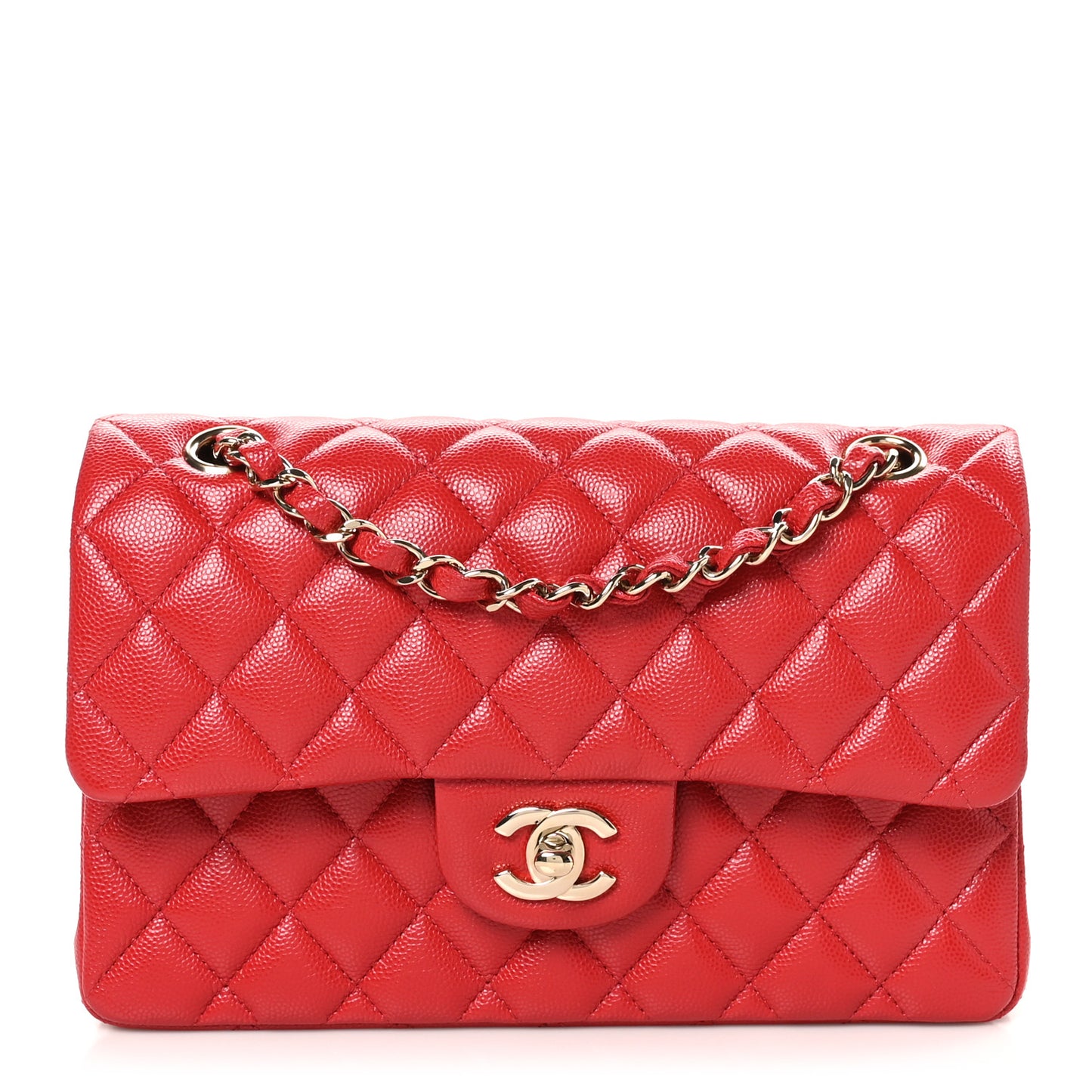 Caviar Quilted Small Double Flap Red