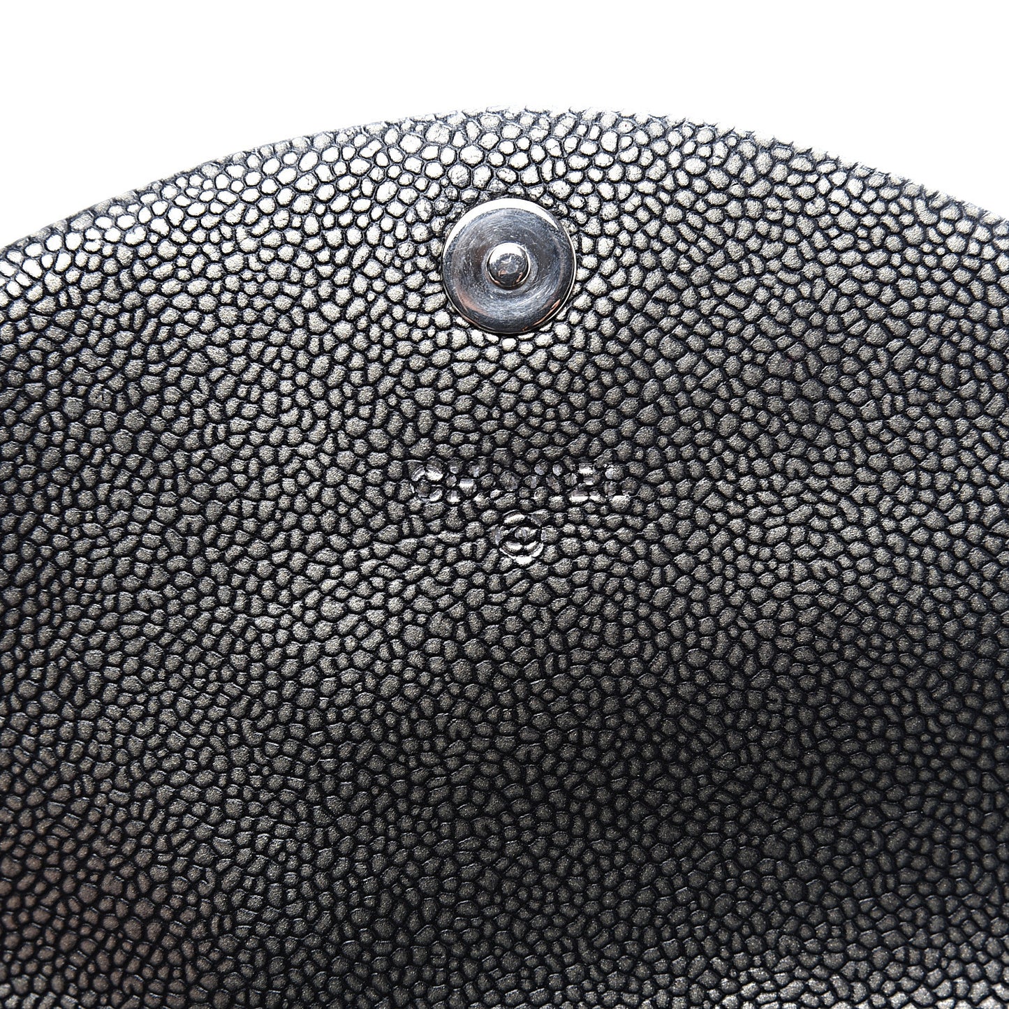 Metallic Caviar Half Moon Wallet On Chain WOC Dark Silver