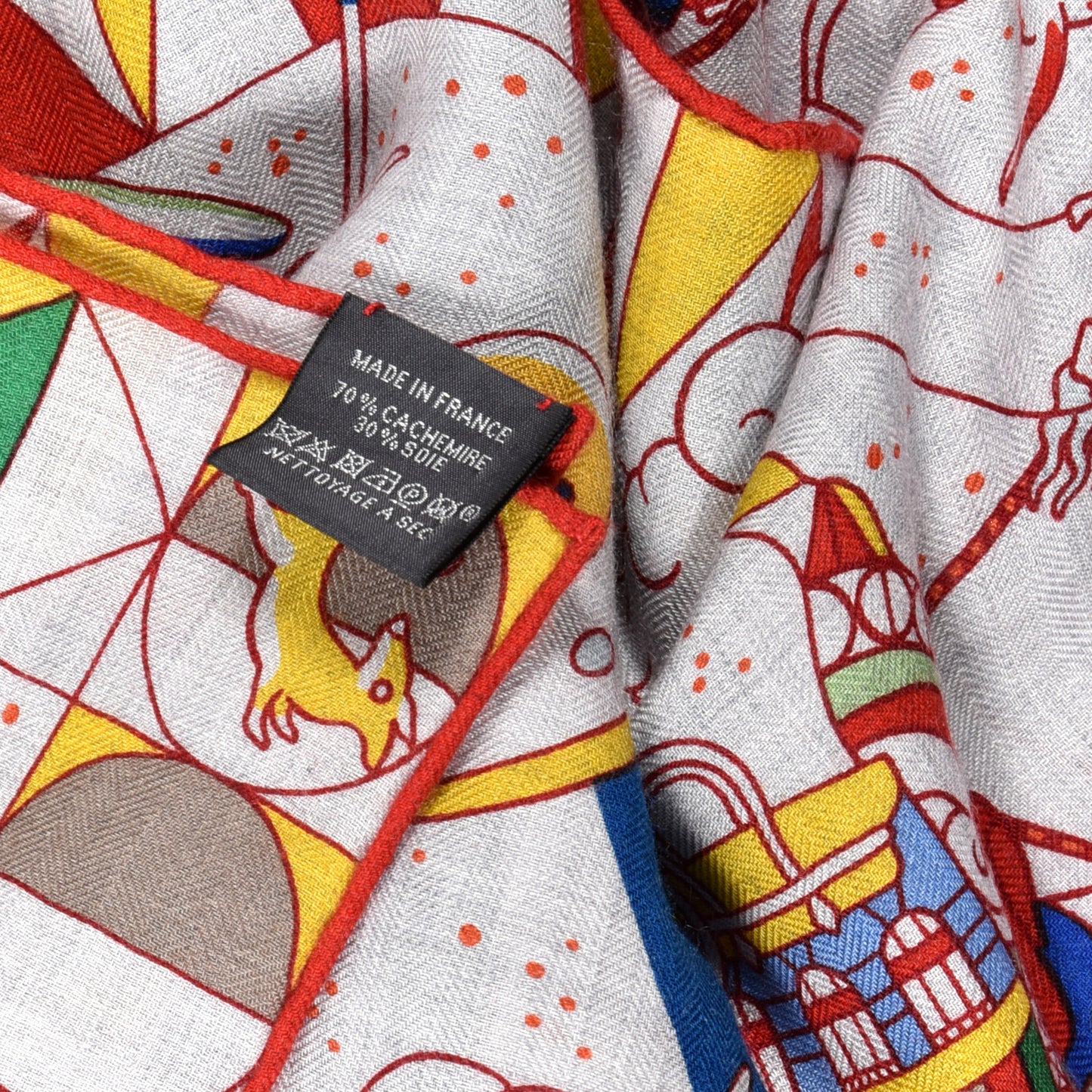 Cashmere Silk L'Epopee D'Hermes Shawl 140 Gris Chine Rouge Multicolor