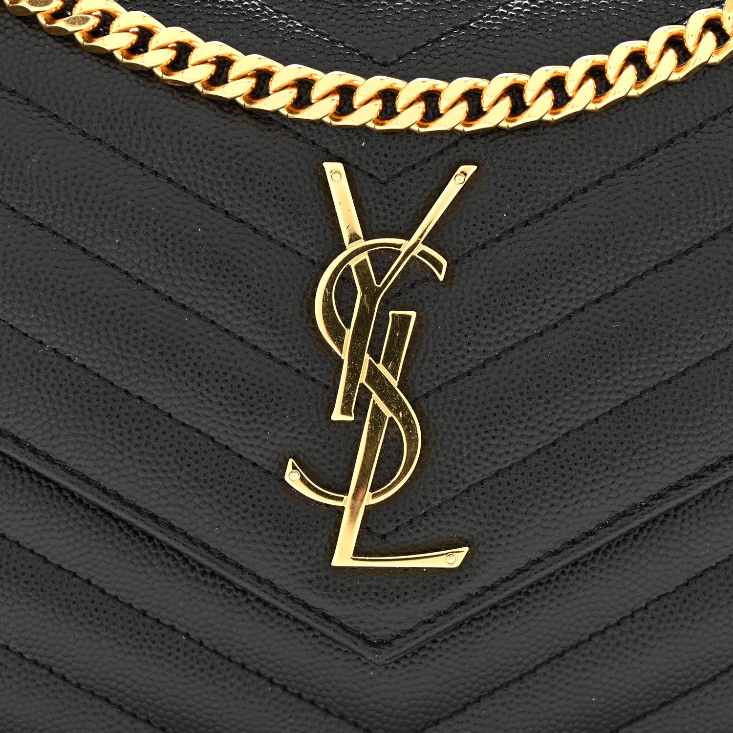 Saint Laurent Grain De Poudre Matelasse Chevron Monogram Chain Wallet Black 11 of 11
