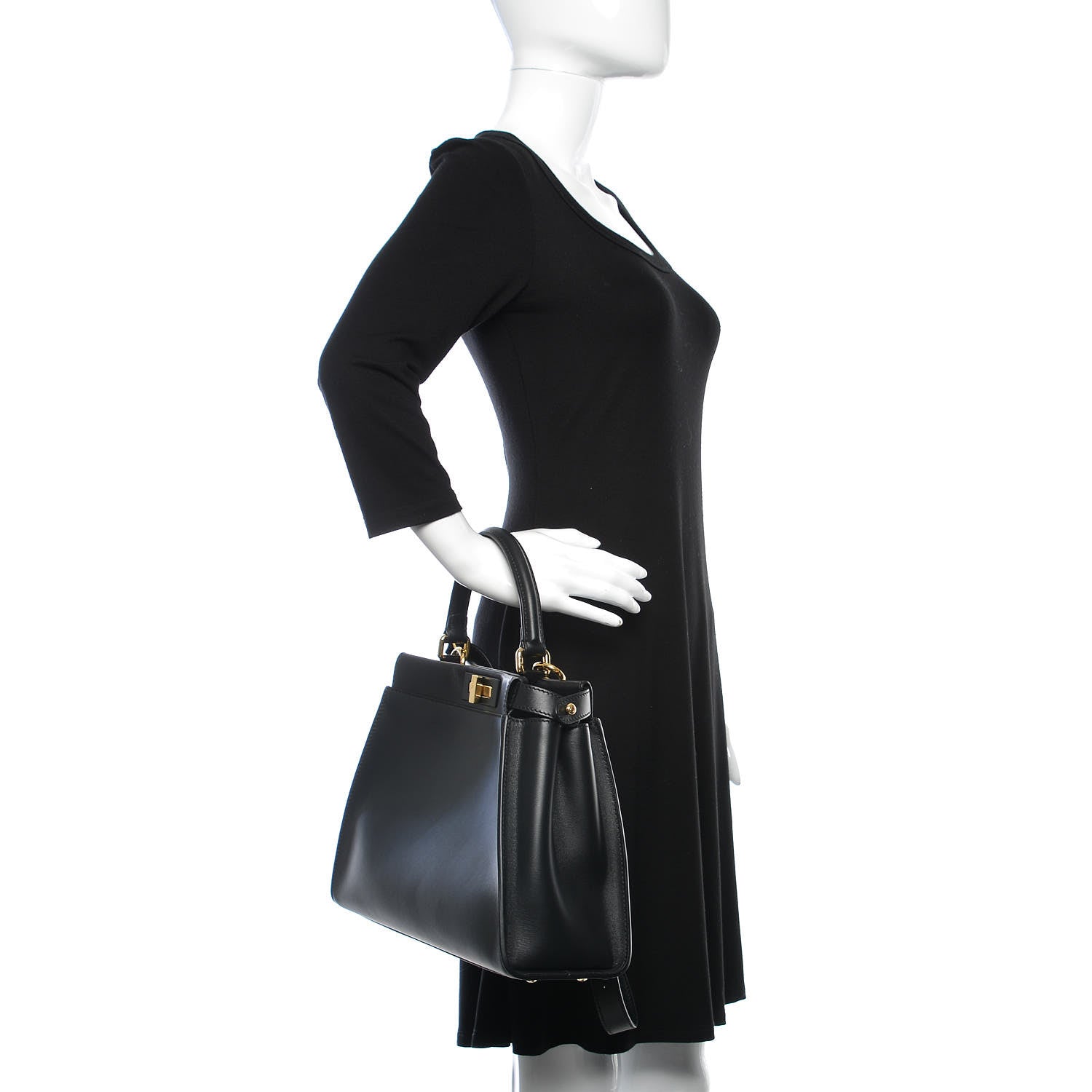 Fendi Vitello Seta Shiny Nappa Medium Peekaboo Iconic Satchel Black 3 of 12