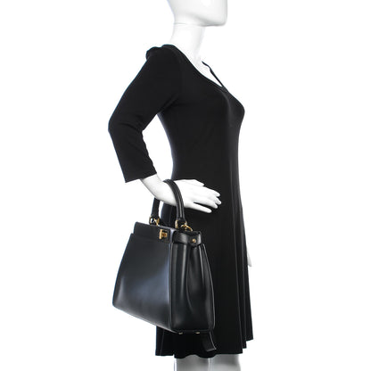 Fendi Vitello Seta Shiny Nappa Medium Peekaboo Iconic Satchel Black 3 of 12