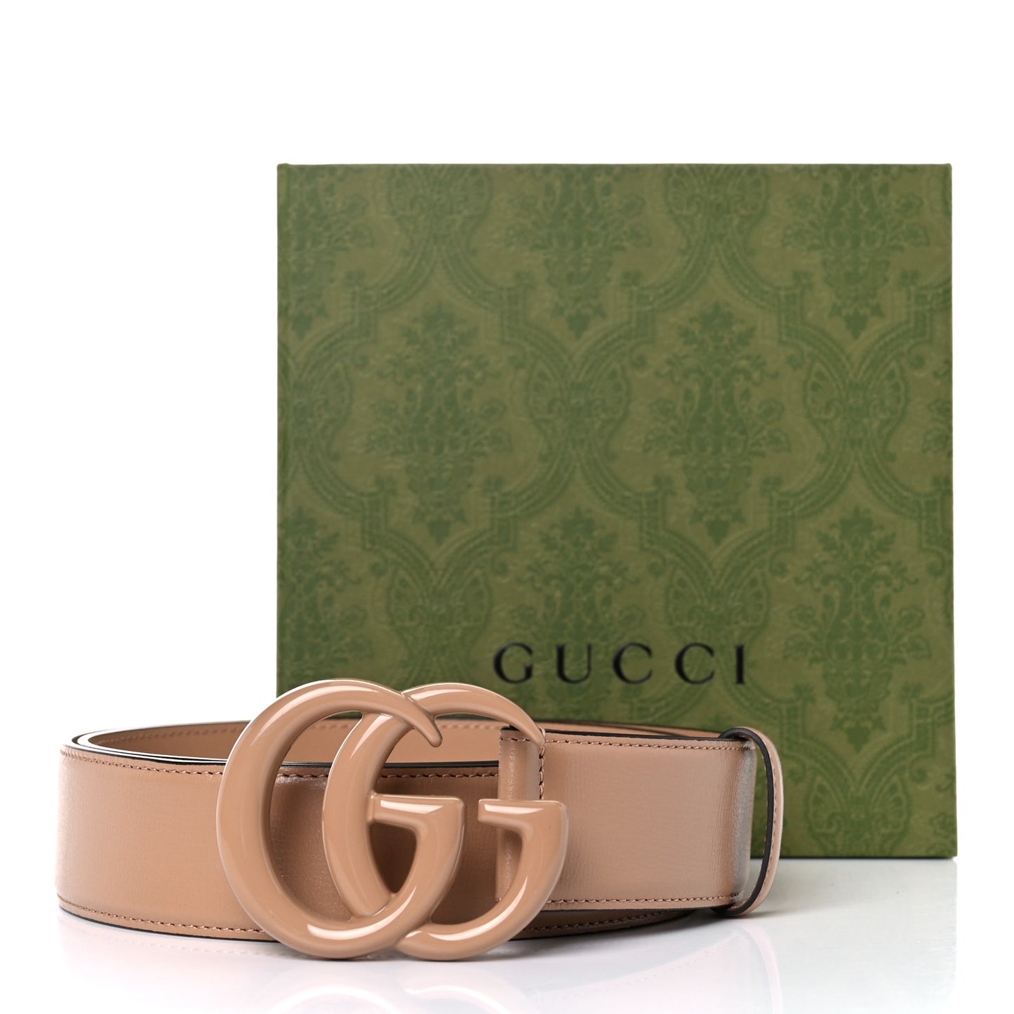 Azalea Calfskin Enamel Monochrome Double G 40mm Belt 90 36 Camelia
