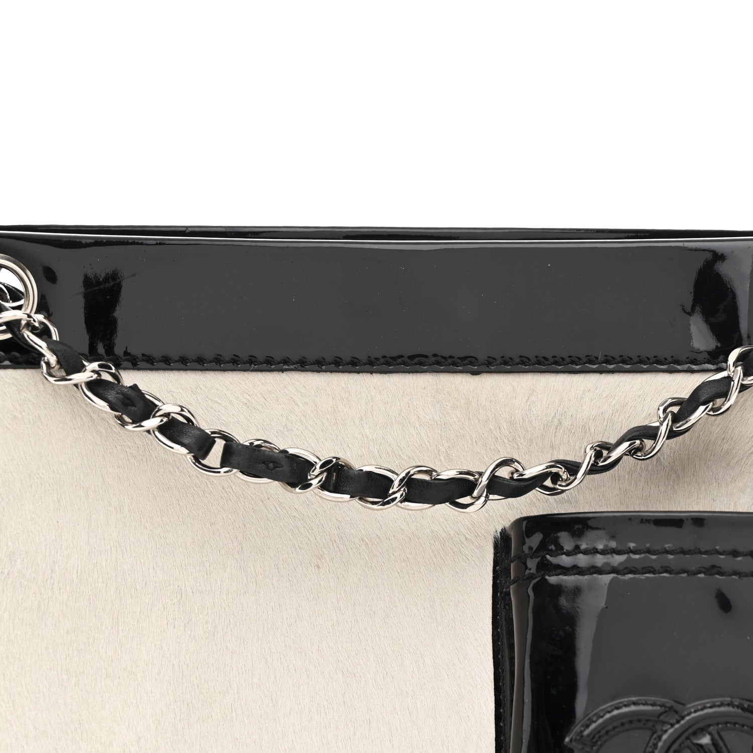 Chanel Patent Pony Hair Small Pocket Tote Black White 8 of 10