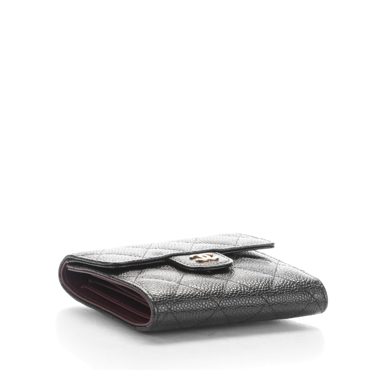 Caviar Quilted Compact Flap Wallet Black
