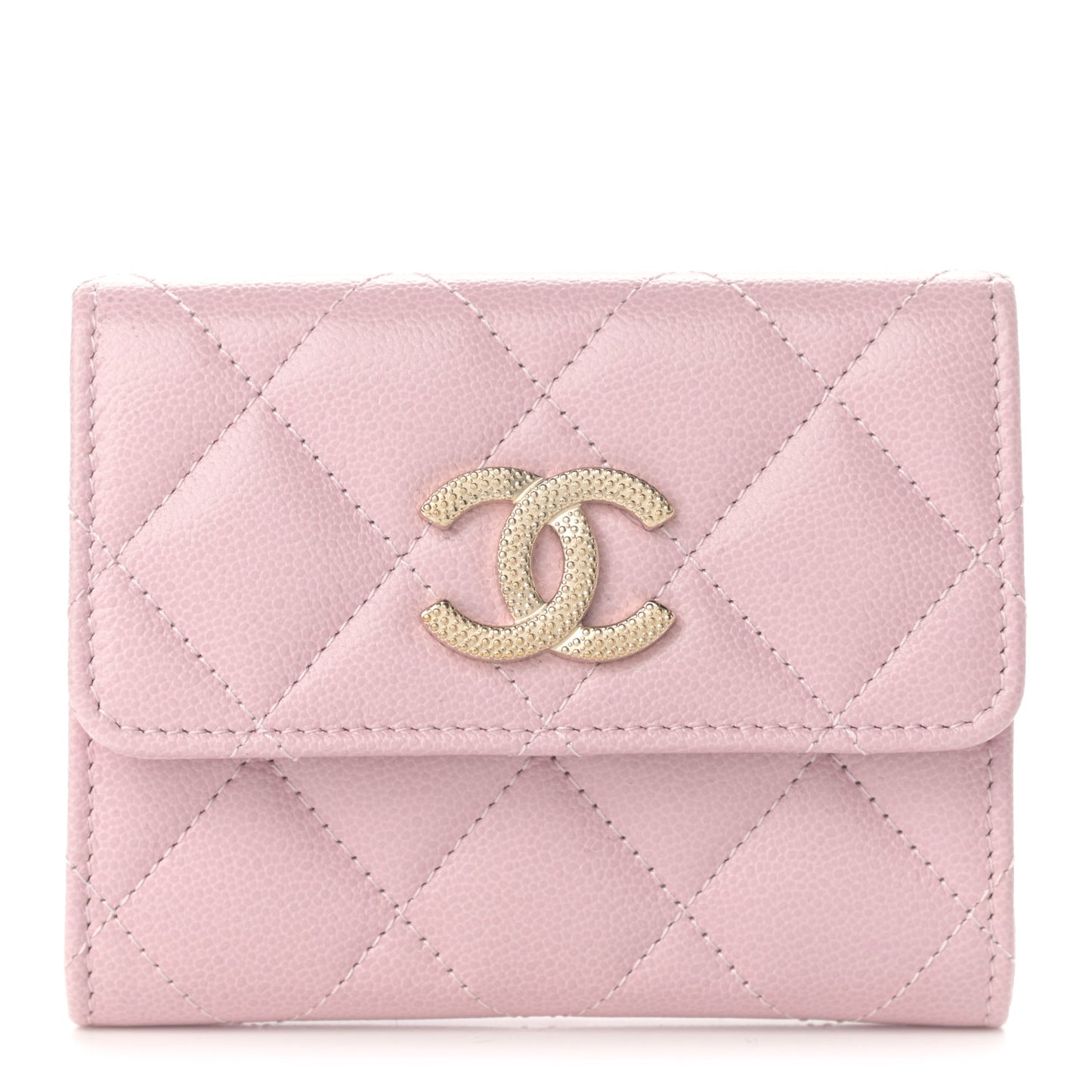 Caviar Quilted Studded CC Flap Card Holder Light Pink