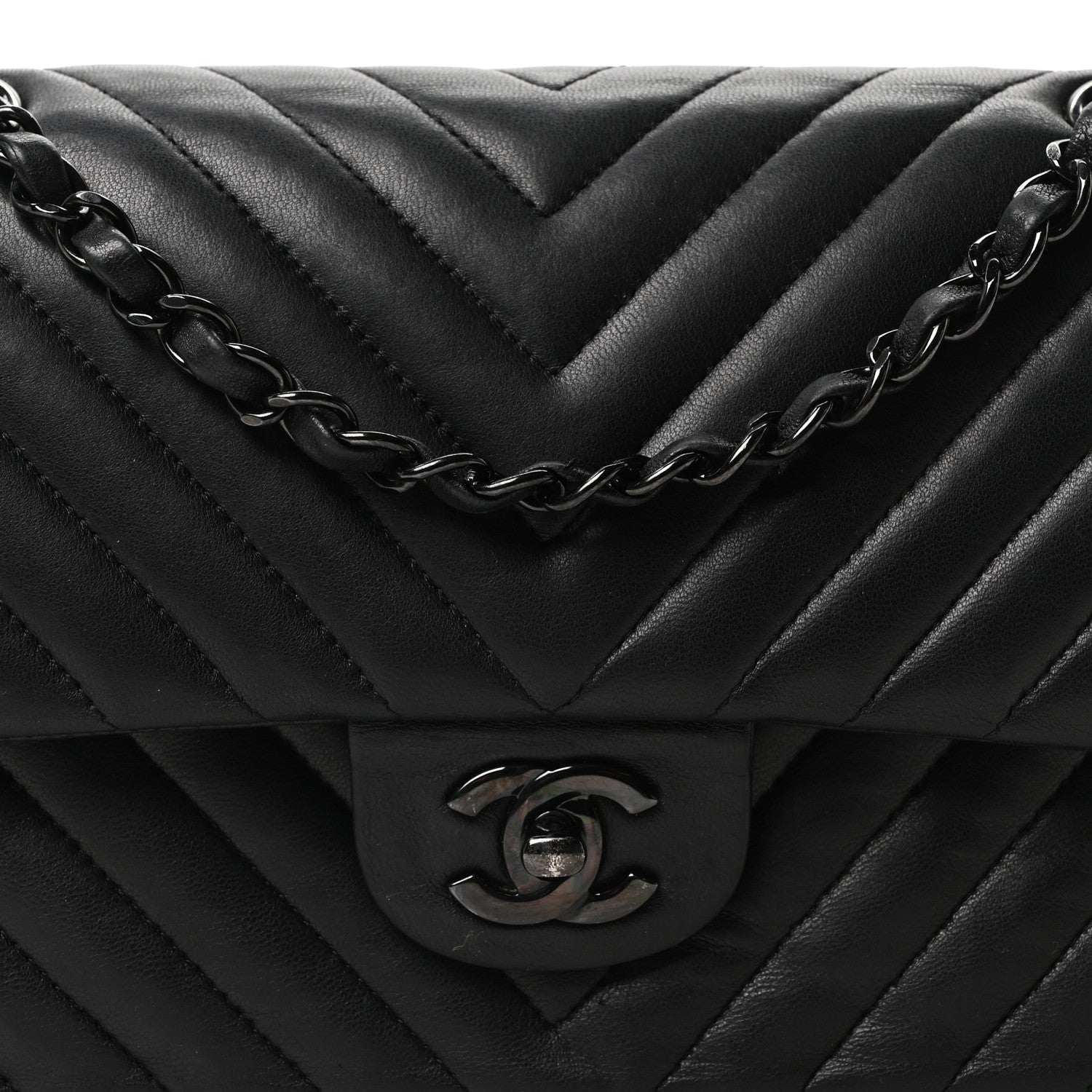 Chanel Lambskin Chevron Quilted Medium Double Flap So Black 8 of 10