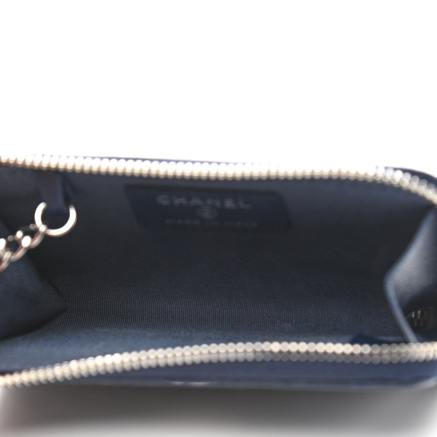 Lambskin Camellia Embossed Key Holder Case Navy