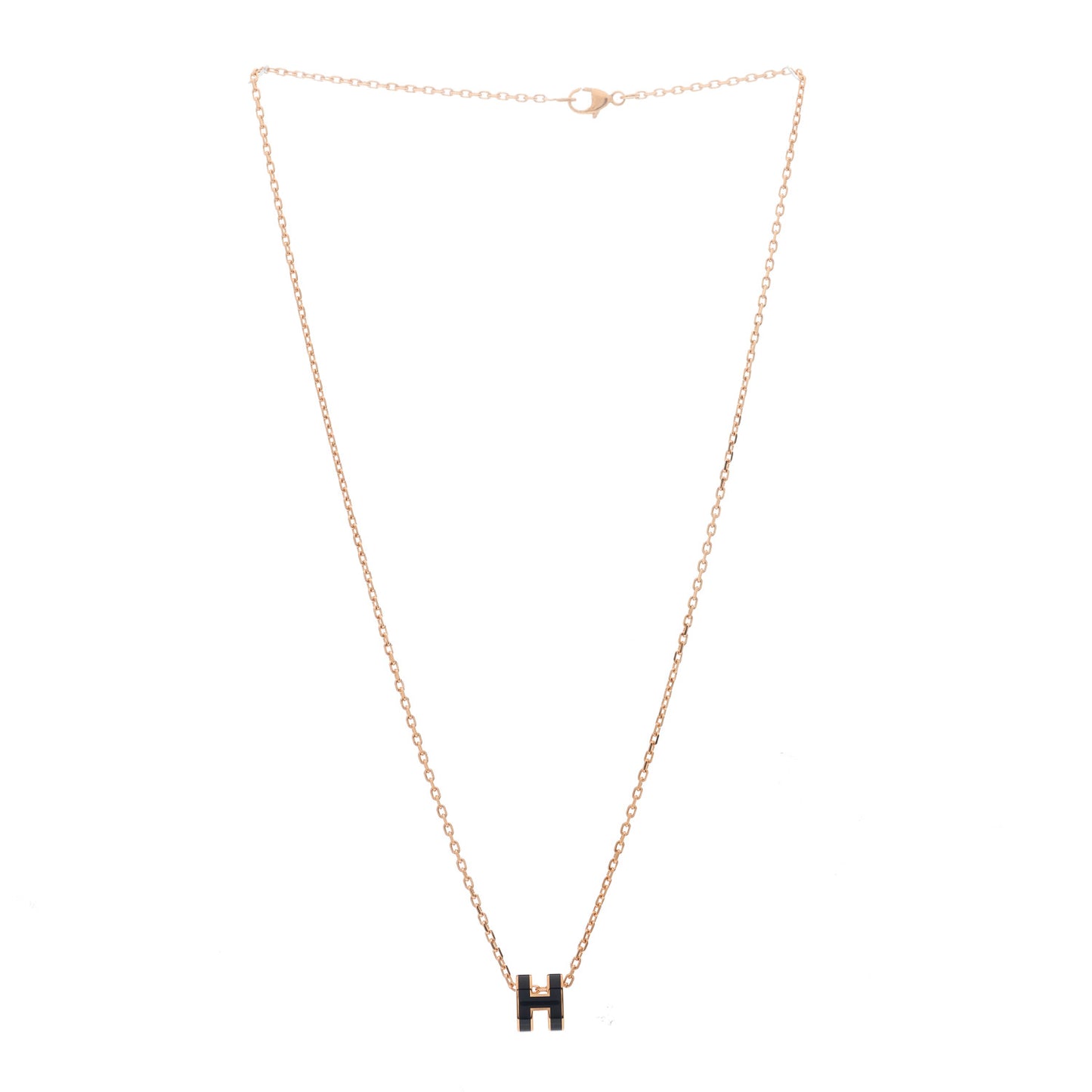 Lacquered Rose Gold Mini Pop H Pendant Necklace Black