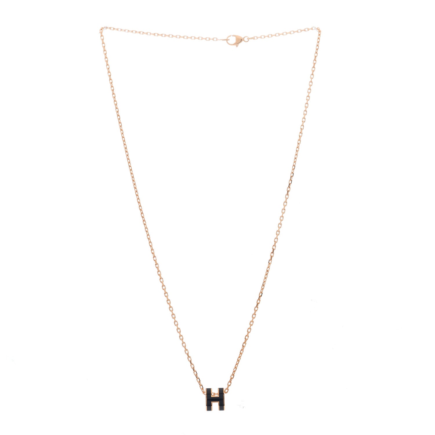 Hermes Lacquered Rose Gold Mini Pop H Pendant Necklace Black 2 of 4