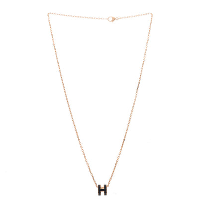 Hermes Lacquered Rose Gold Mini Pop H Pendant Necklace Black 2 of 4
